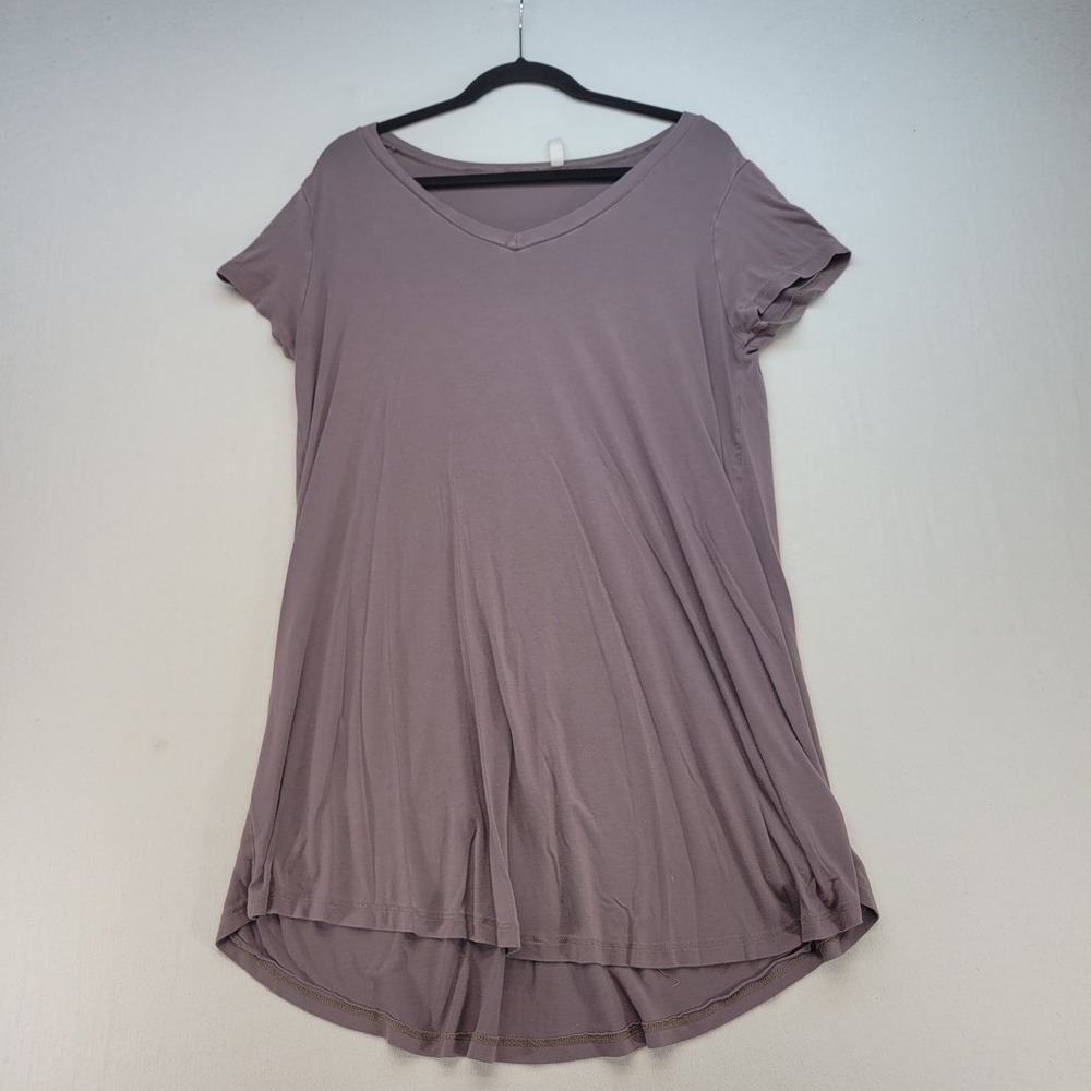 Popana Tunic Top Womens XL Purple Ribbed V-Neck Short Sleeve High-Low Hem